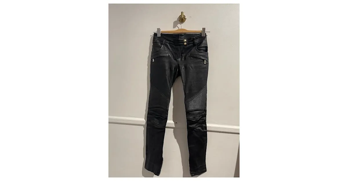 BALMAIN Pantalón T.FR 34 Piel Negro 