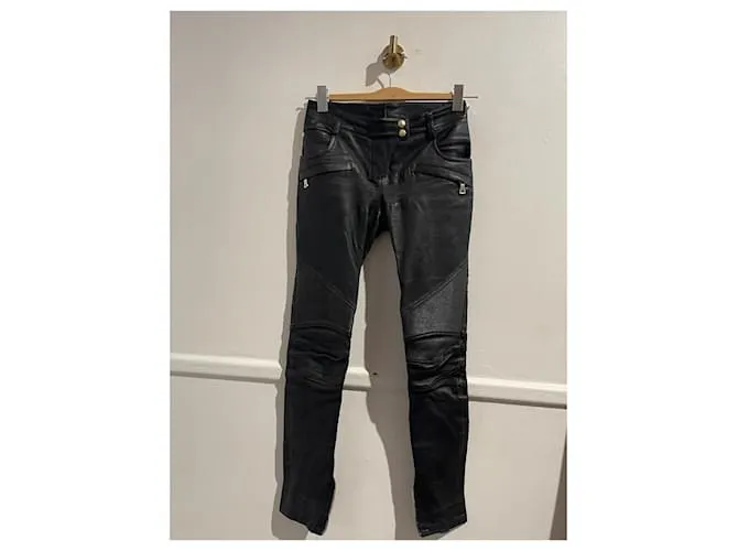 BALMAIN Pantalón T.FR 34 Piel Negro 