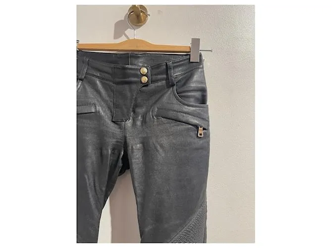 BALMAIN Pantalón T.FR 34 Piel Negro 