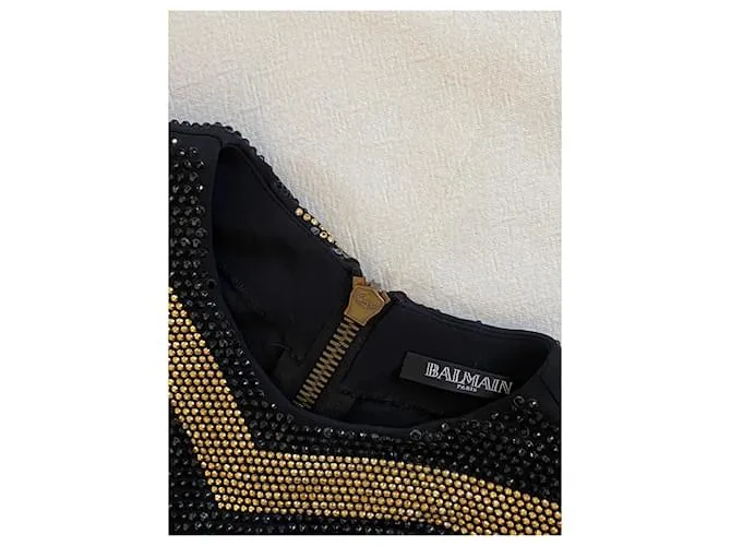 Balmain Vestidos Negro Dorado 