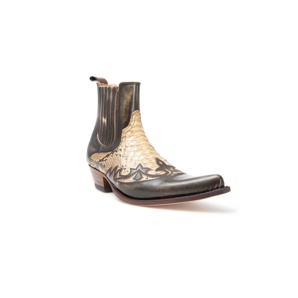 Botín Sendra 9396 Javi Western para hombre en cuero y piel de pitón auténtica