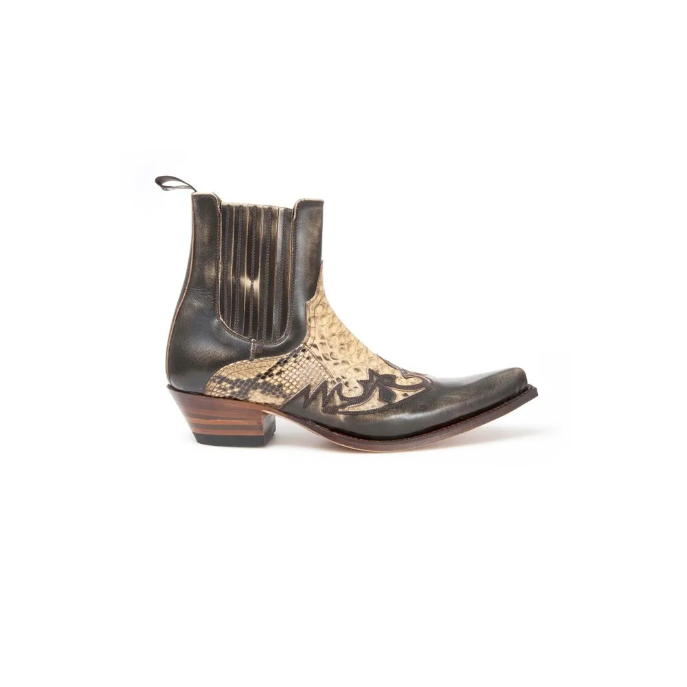 Botín Sendra 9396 Javi Western para hombre en cuero y piel de pitón auténtica