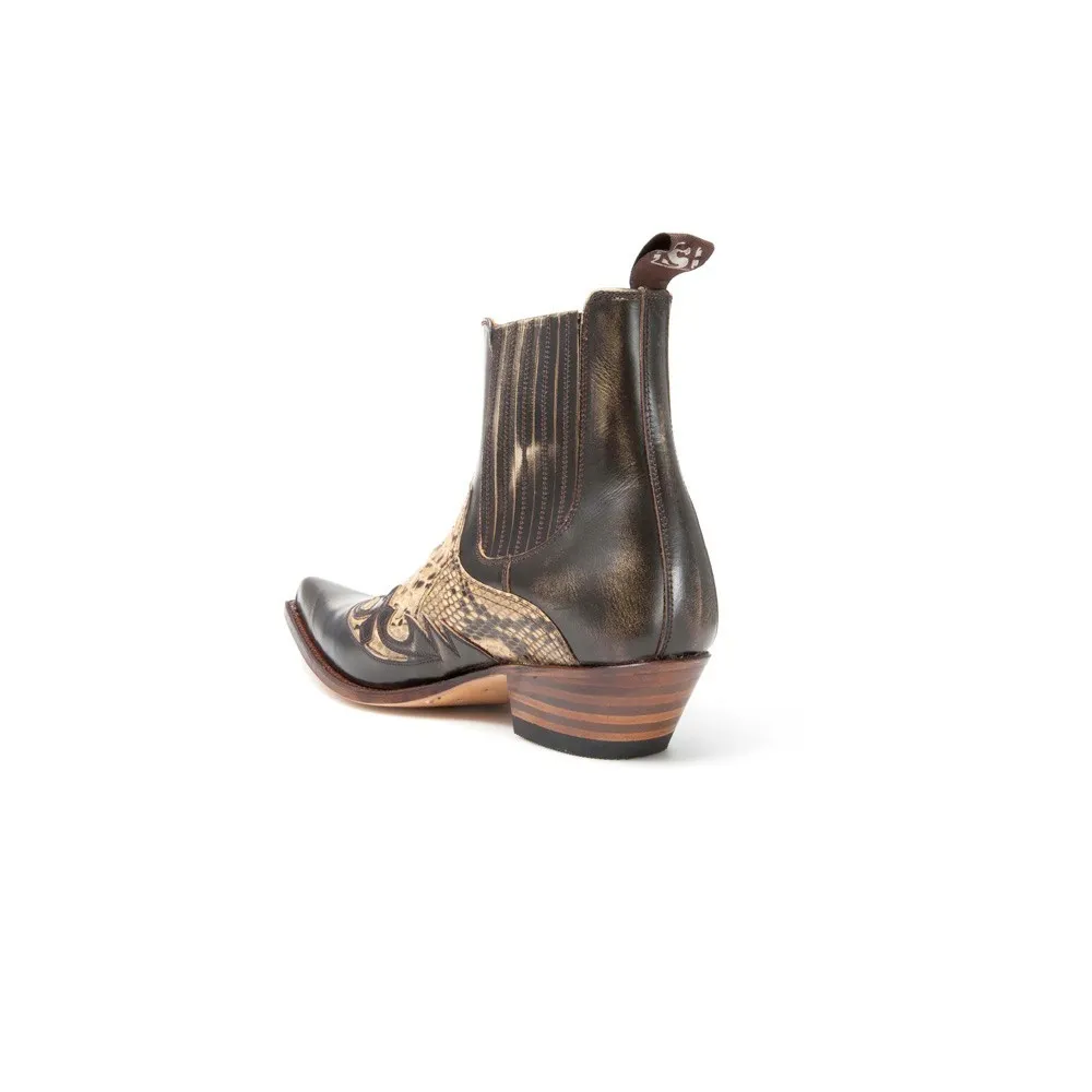 Botín Sendra 9396 Javi Western para hombre en cuero y piel de pitón auténtica