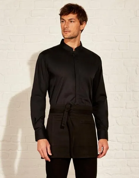 Camisa cuello mandarín entallada negro hombre