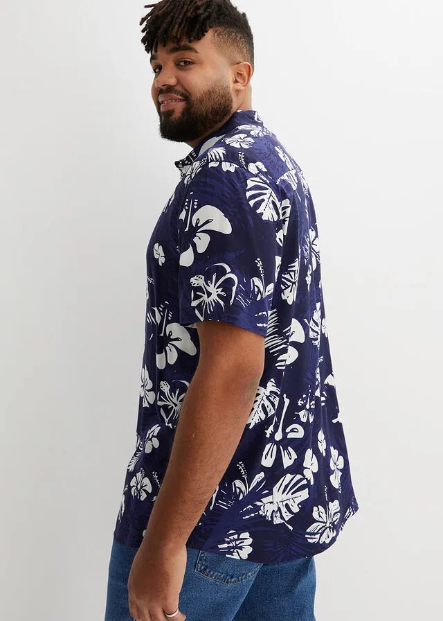 Camisa hawaiana de manga corta Azul marino de flores