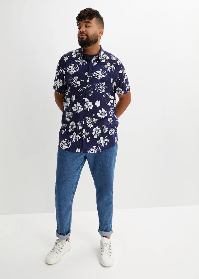 Camisa hawaiana de manga corta Azul marino de flores