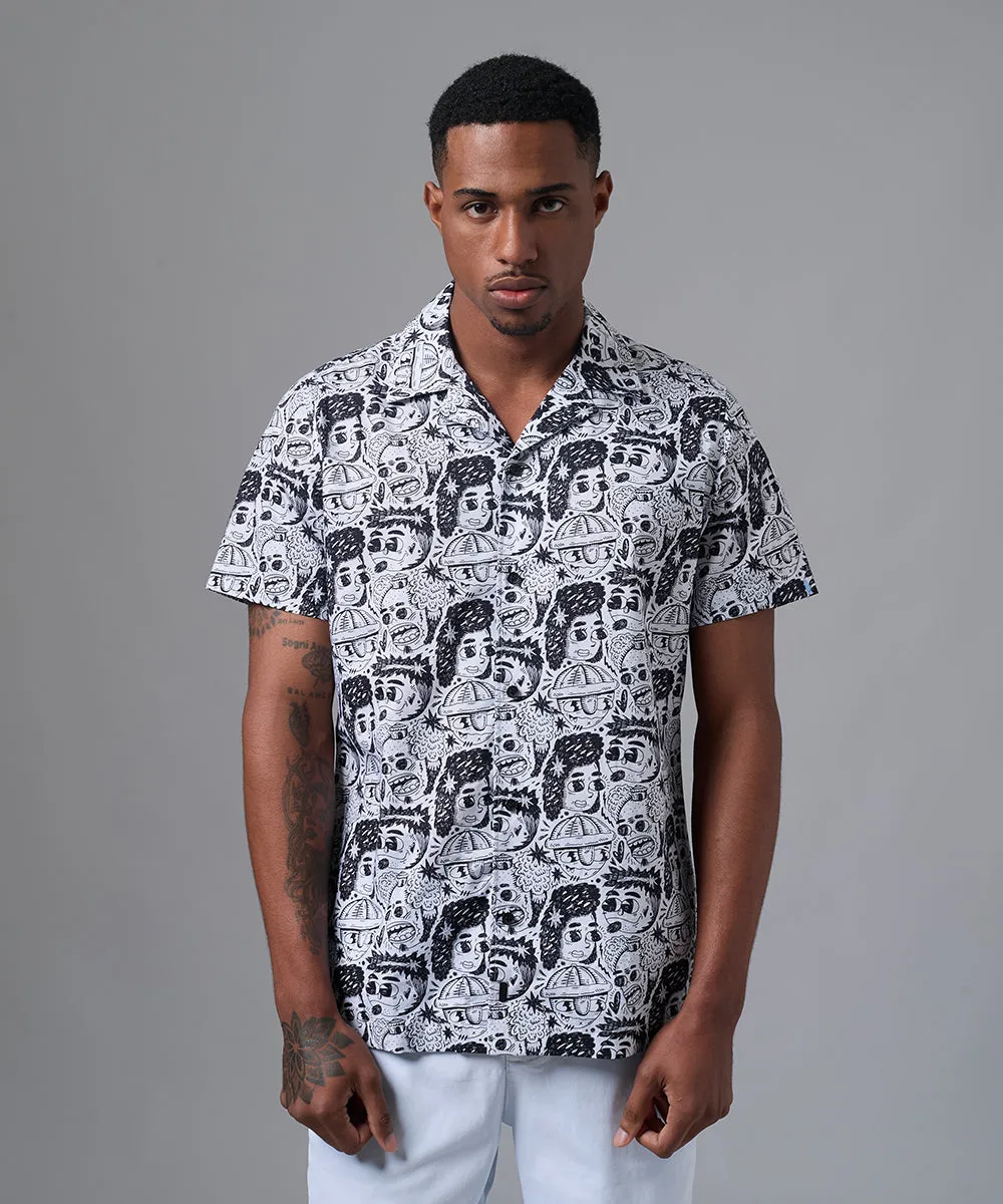 CAMISA MANGA CORTA HUMANS CLASSIC FIT BLANCO Y NEGRO PV25