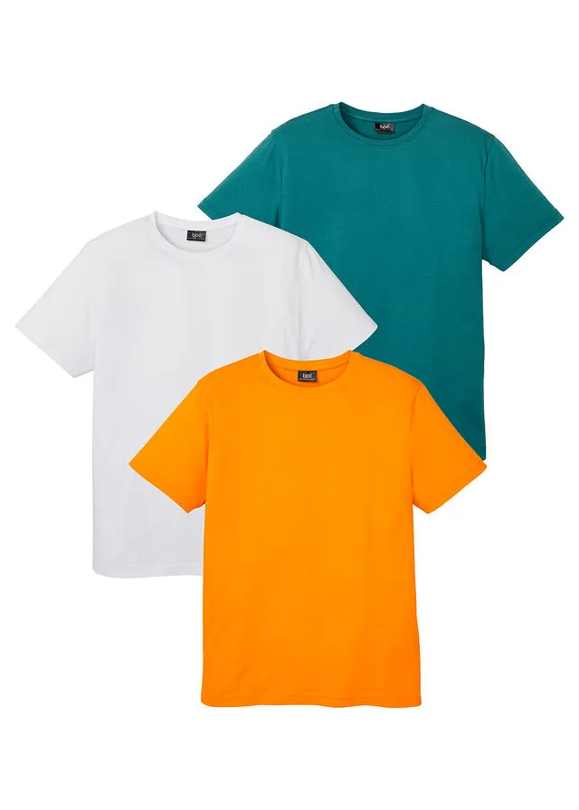 Camiseta (3 unidades) Azul petróleo + blanco + naranja calabaza