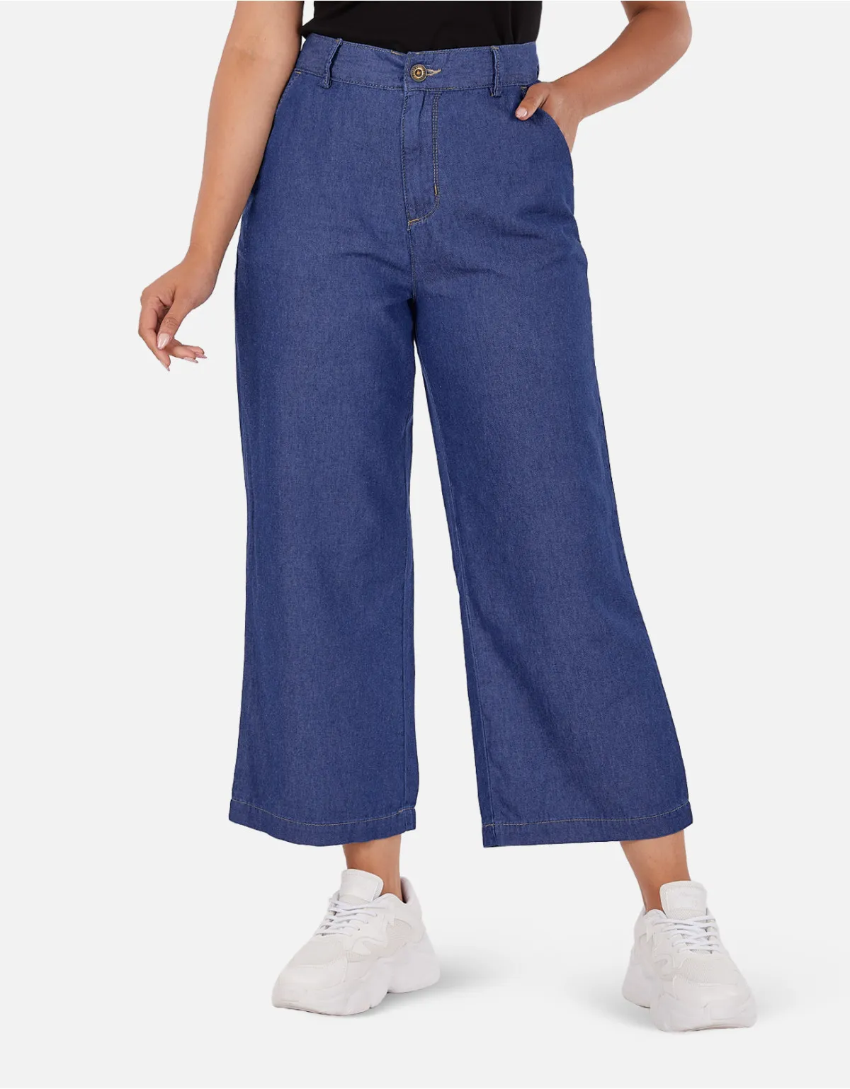 Cropped culotte azul tiro alto mm