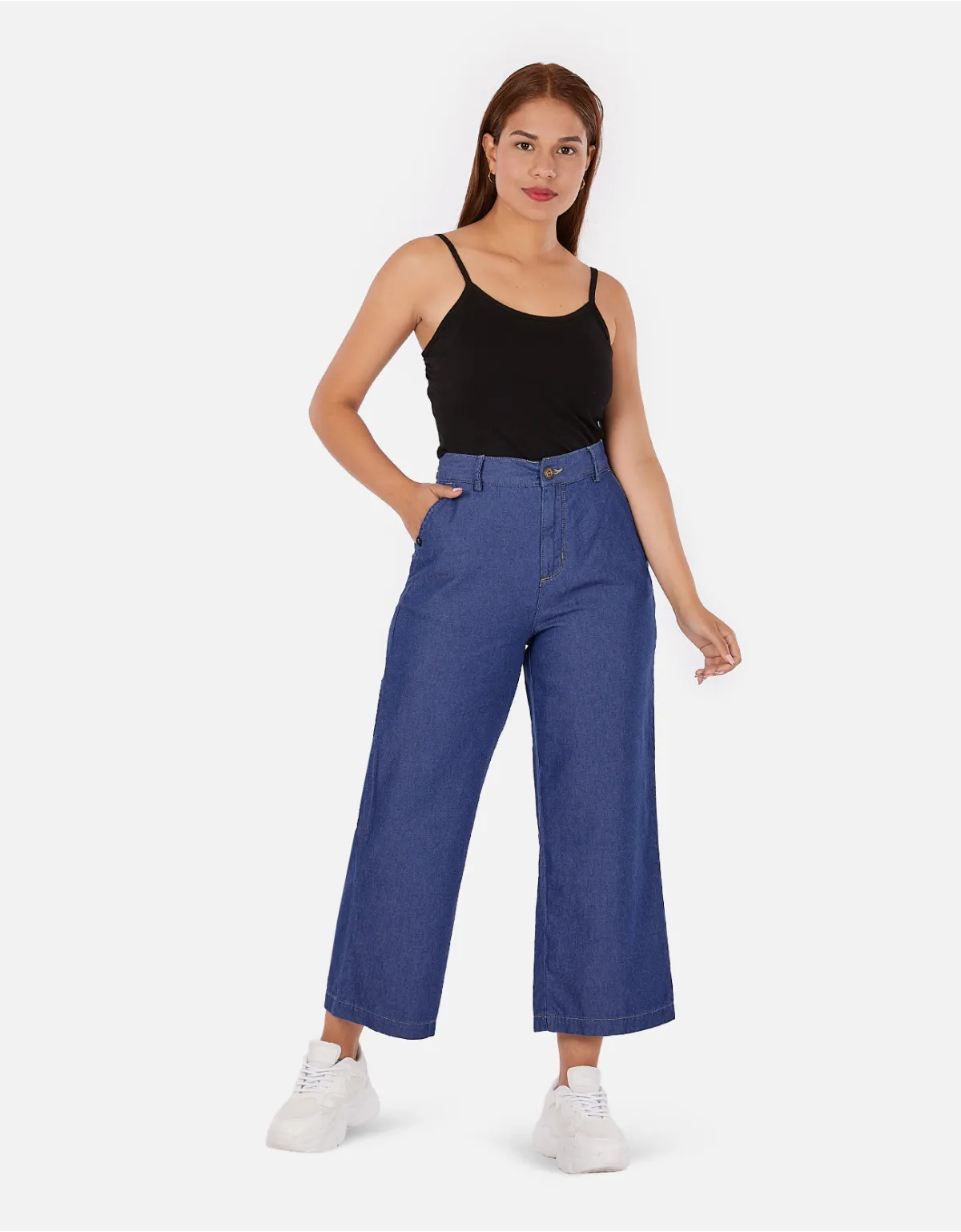 Cropped culotte azul tiro alto mm