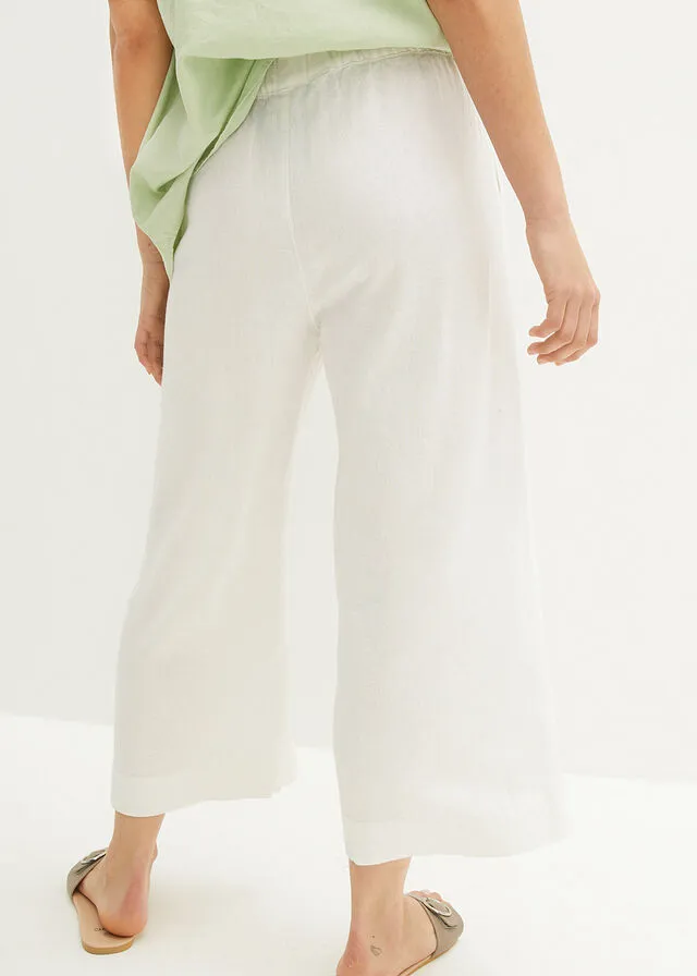 Culotte de lino, largo hasta la pantorrilla Blanco