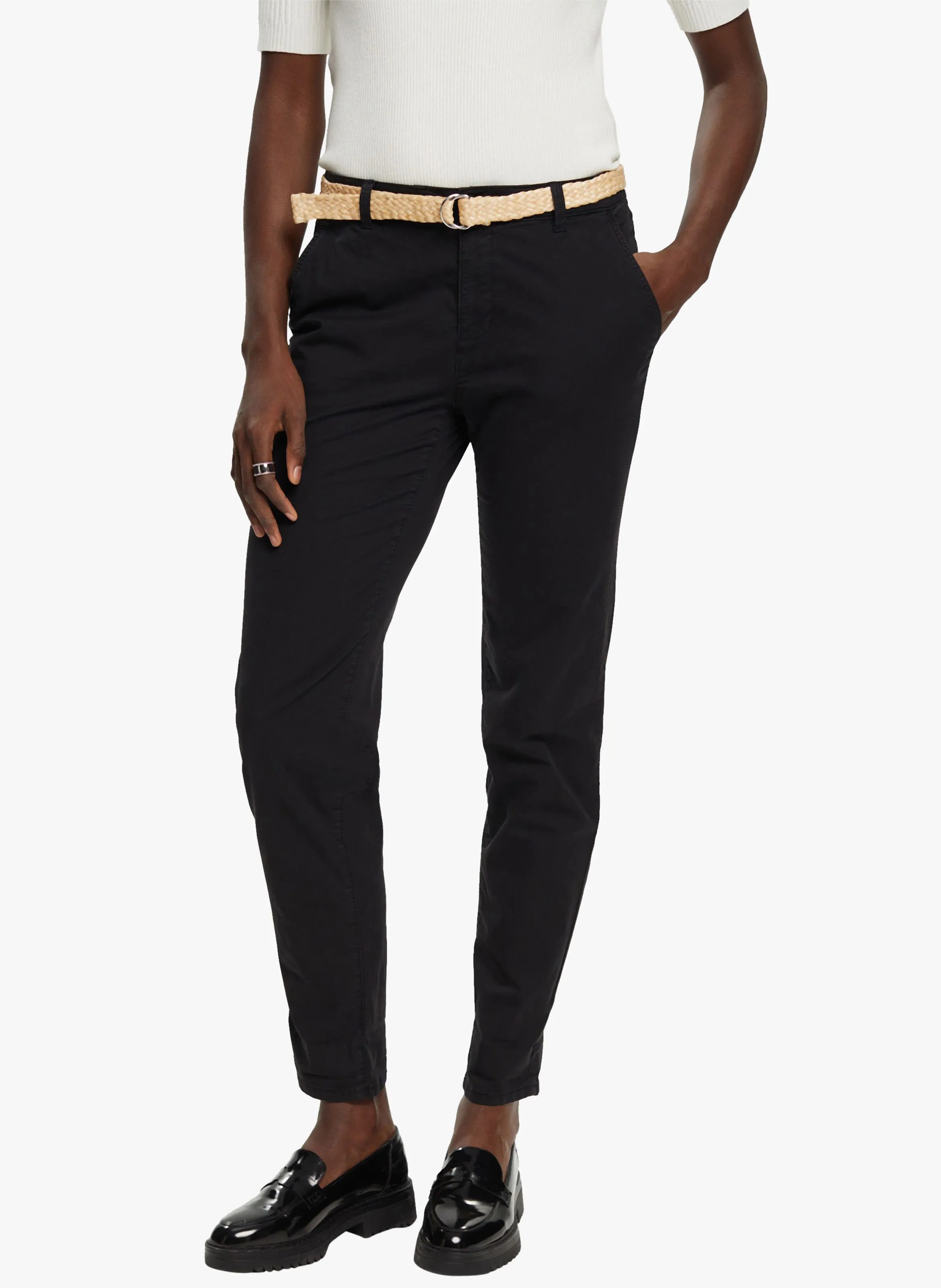 ESPRIT Pantalón chino de algodón elástico en negro