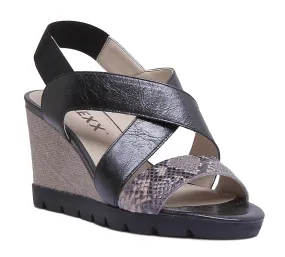 Flexx Came Lot Sandalia de piel con tacón de cuña para mujer en negro