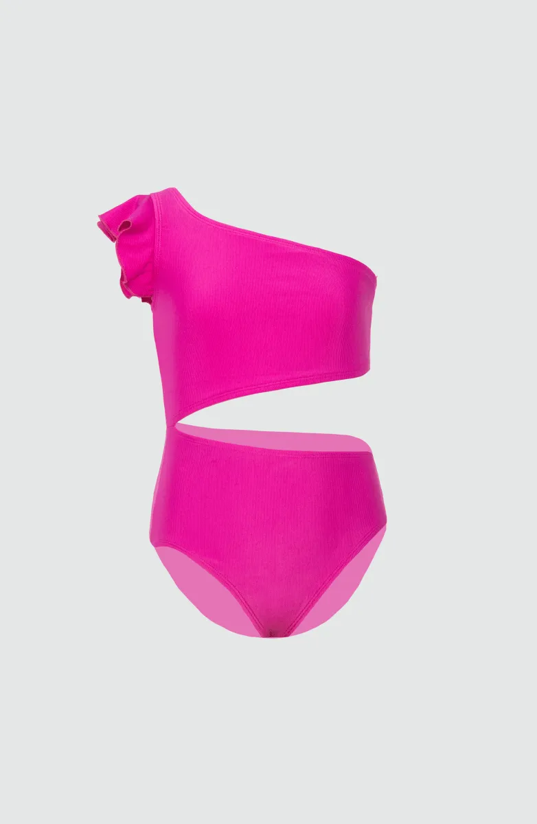 Fucsia Danzante, Traje de Baño Completo Niña