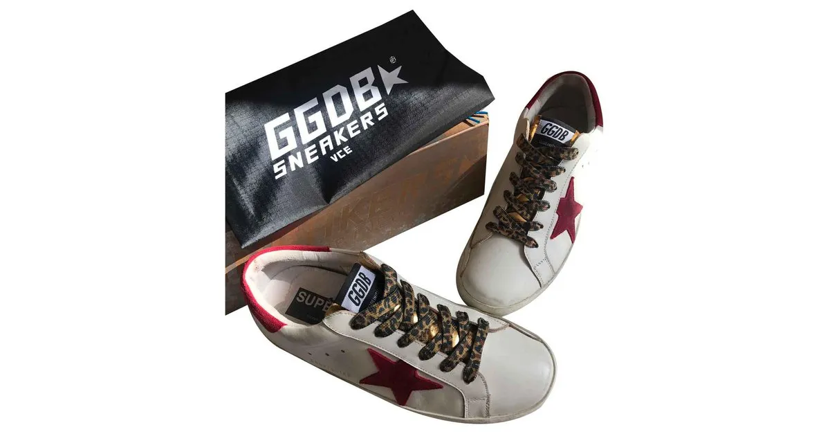 Golden Goose SUPERESTRELLA Blanco Burdeos Estampado de leopardo 