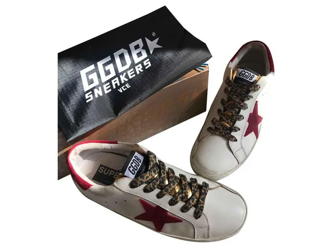 Golden Goose SUPERESTRELLA Blanco Burdeos Estampado de leopardo 