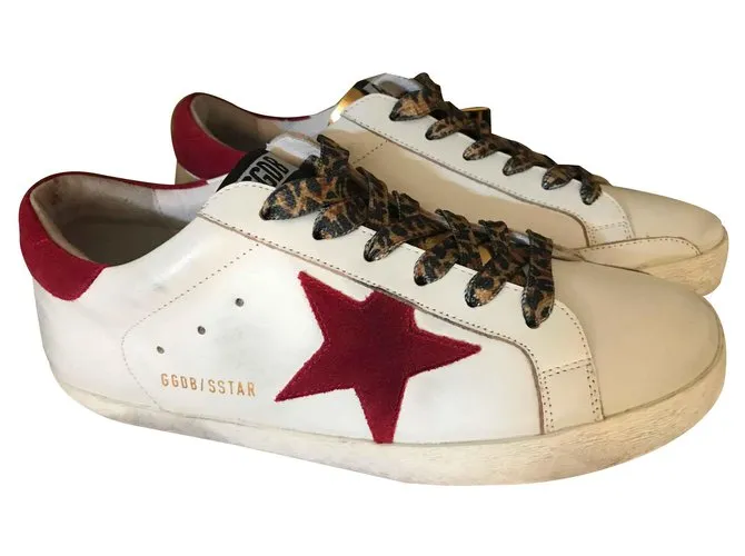 Golden Goose SUPERESTRELLA Blanco Burdeos Estampado de leopardo 