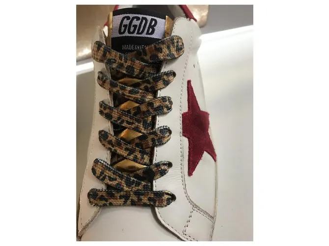 Golden Goose SUPERESTRELLA Blanco Burdeos Estampado de leopardo 