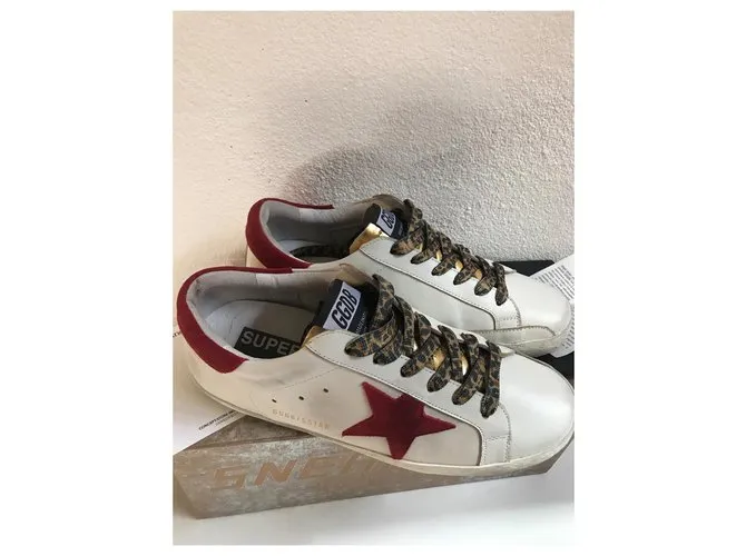 Golden Goose SUPERESTRELLA Blanco Burdeos Estampado de leopardo 