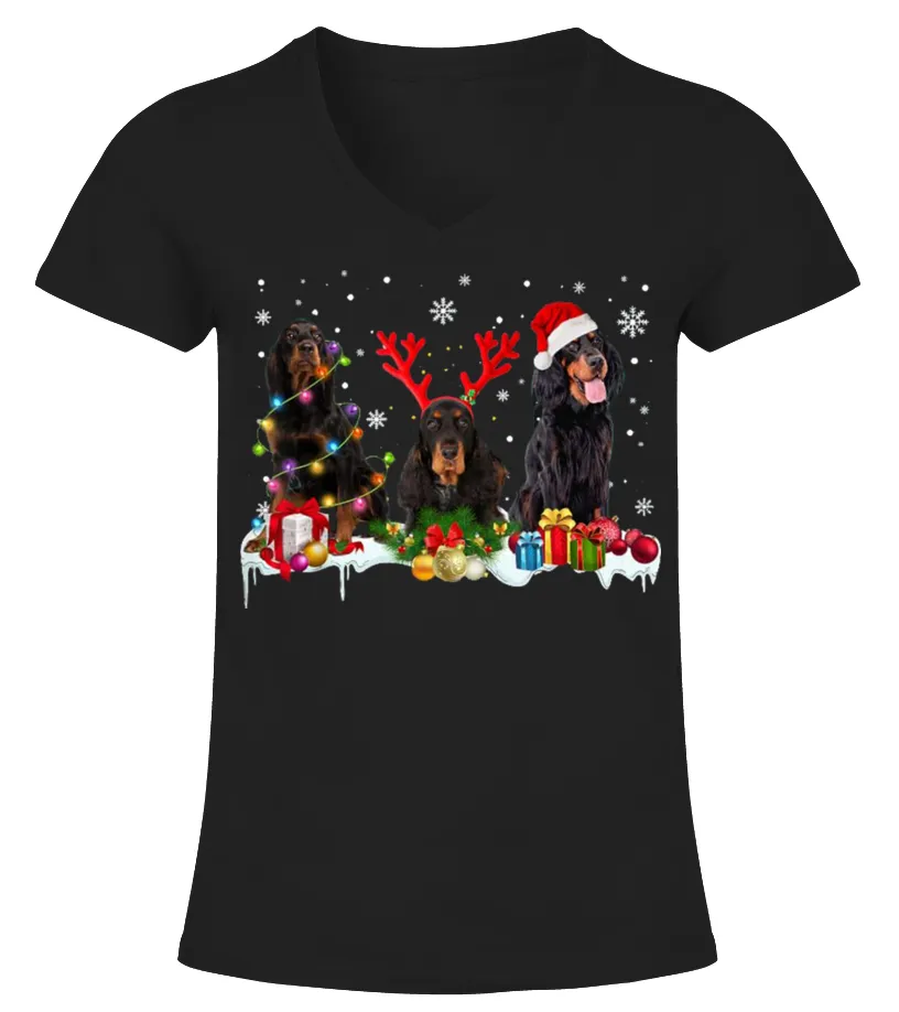 gordon setter christmas new t shirts Camiseta cuello pico Mujer