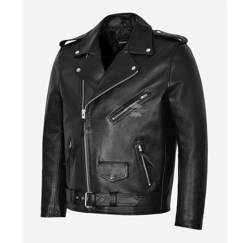 ICONIC Marlon Brando Men's Classic Analine Cow Leather Biker Jacket