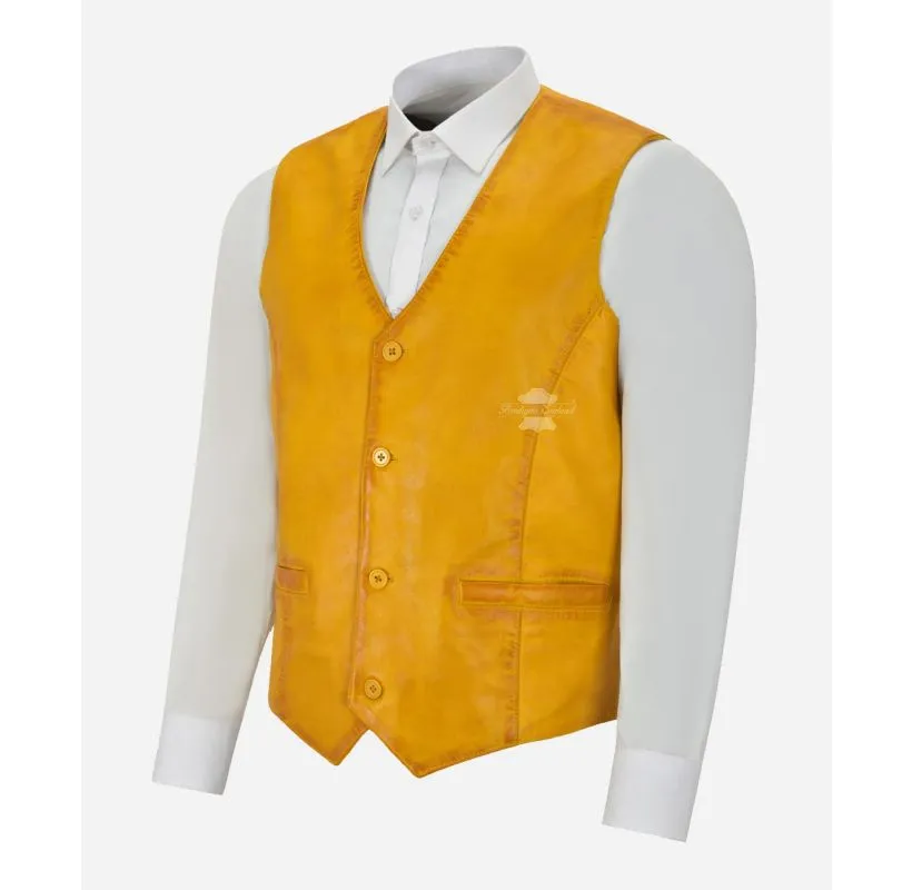 Indiana Leather Vest Men's Classic V-Neckline Leather Waistcoat