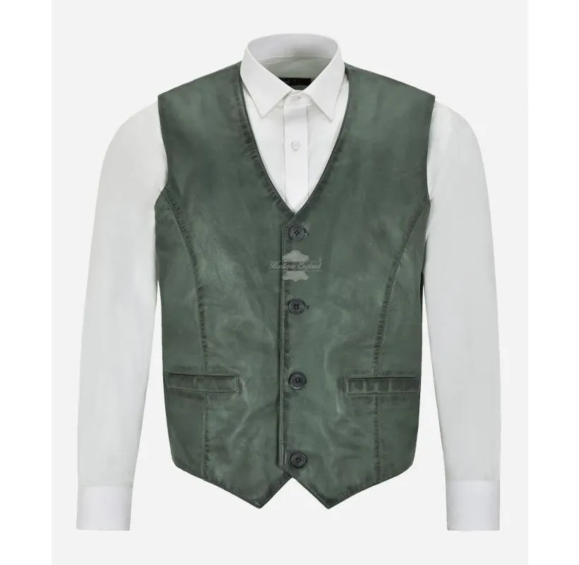 Indiana Leather Vest Men's Classic V-Neckline Leather Waistcoat