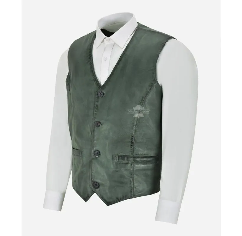 Indiana Leather Vest Men's Classic V-Neckline Leather Waistcoat