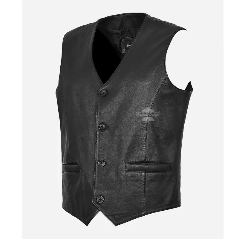 Indiana Leather Vest Men's Classic V-Neckline Leather Waistcoat