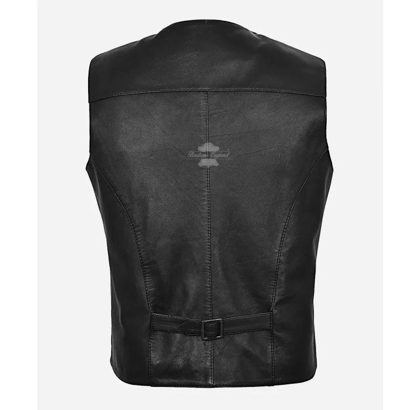 Indiana Leather Vest Men's Classic V-Neckline Leather Waistcoat