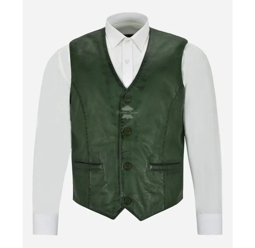 Indiana Leather Vest Men's Classic V-Neckline Leather Waistcoat