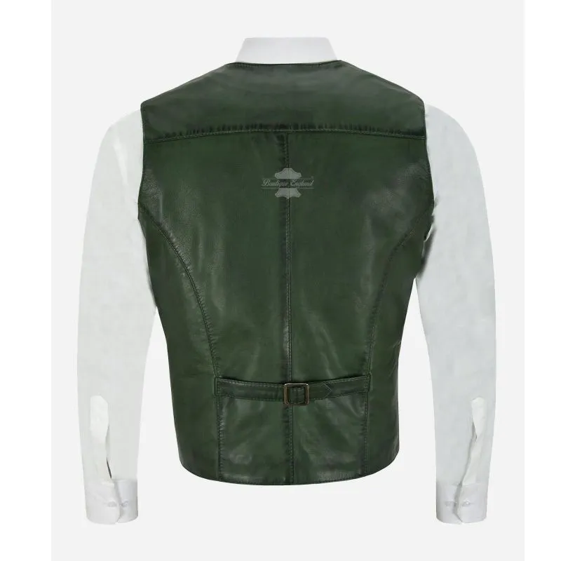 Indiana Leather Vest Men's Classic V-Neckline Leather Waistcoat