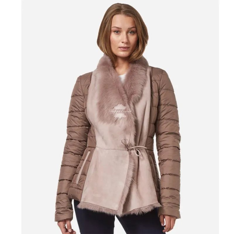 KATE LADIES FABRIC JACKET WITH TUSCANA FUR CLASSIC WINTERS JACKET BEIGE