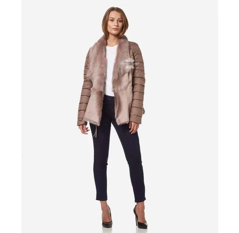 KATE LADIES FABRIC JACKET WITH TUSCANA FUR CLASSIC WINTERS JACKET BEIGE