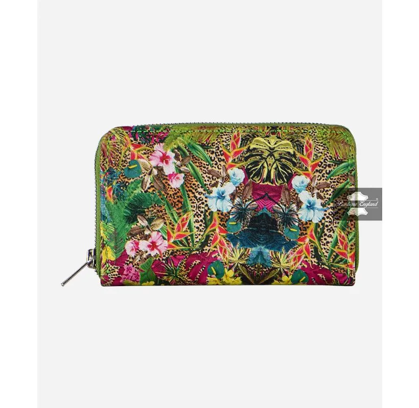 Ladies Floral Print Leather Clutch Classic Slim Handbag Purse