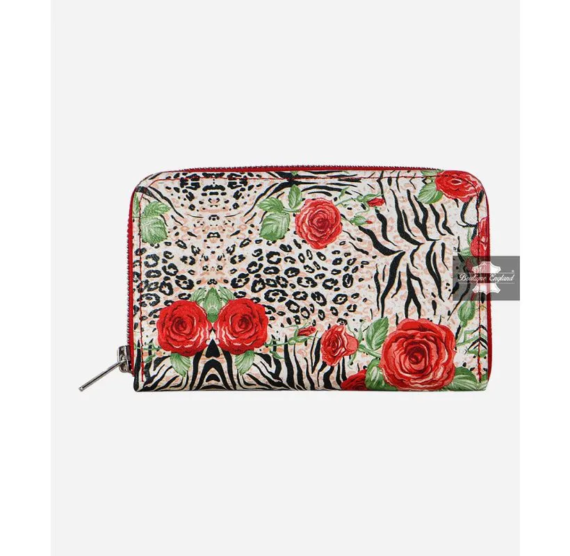 Ladies Floral Print Leather Clutch Classic Slim Handbag Purse