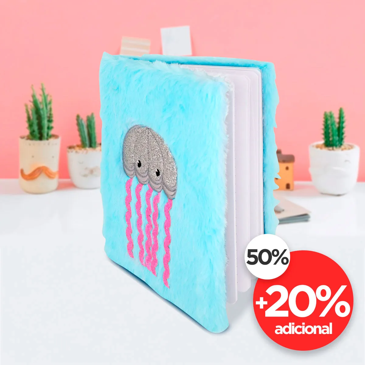 Libreta de Peluche con Diseo de Medusa, color Azul