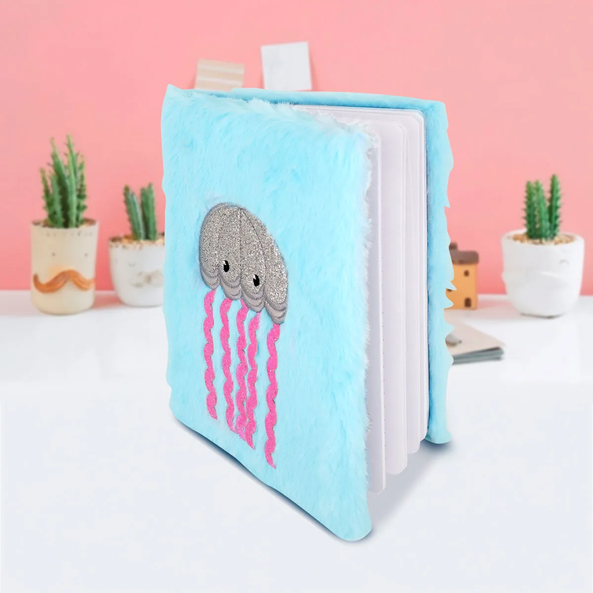 Libreta de Peluche con Diseo de Medusa, color Azul