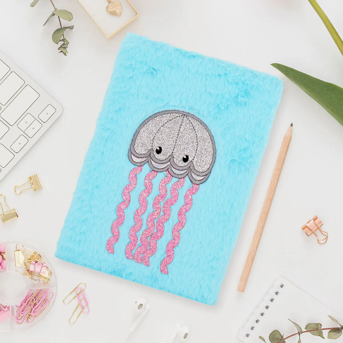 Libreta de Peluche con Diseo de Medusa, color Azul