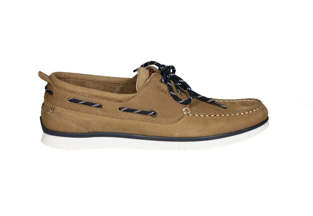 Nautico Nobuck Camel Cordon Pasado Azul/blanco Piso Blanco