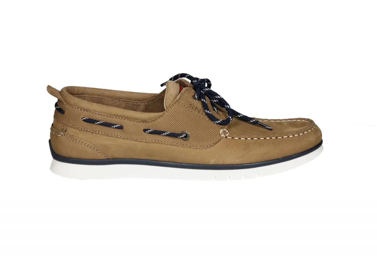 Nautico Nobuck Camel Cordon Pasado Azul/blanco Piso Blanco