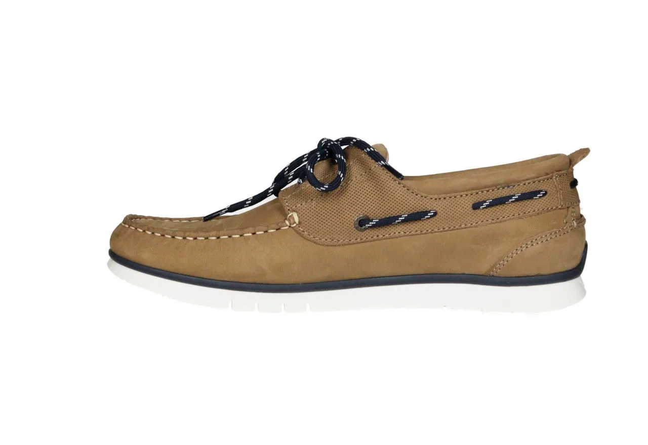 Nautico Nobuck Camel Cordon Pasado Azul/blanco Piso Blanco