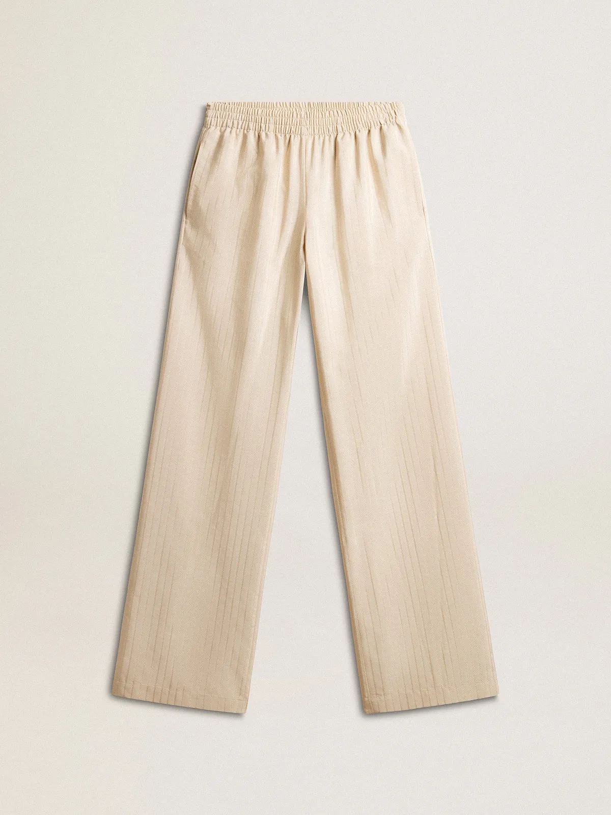 Pantalón jogger de mujer en seda y viscosa de color beige claro