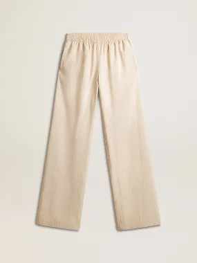 Pantalón jogger de mujer en seda y viscosa de color beige claro