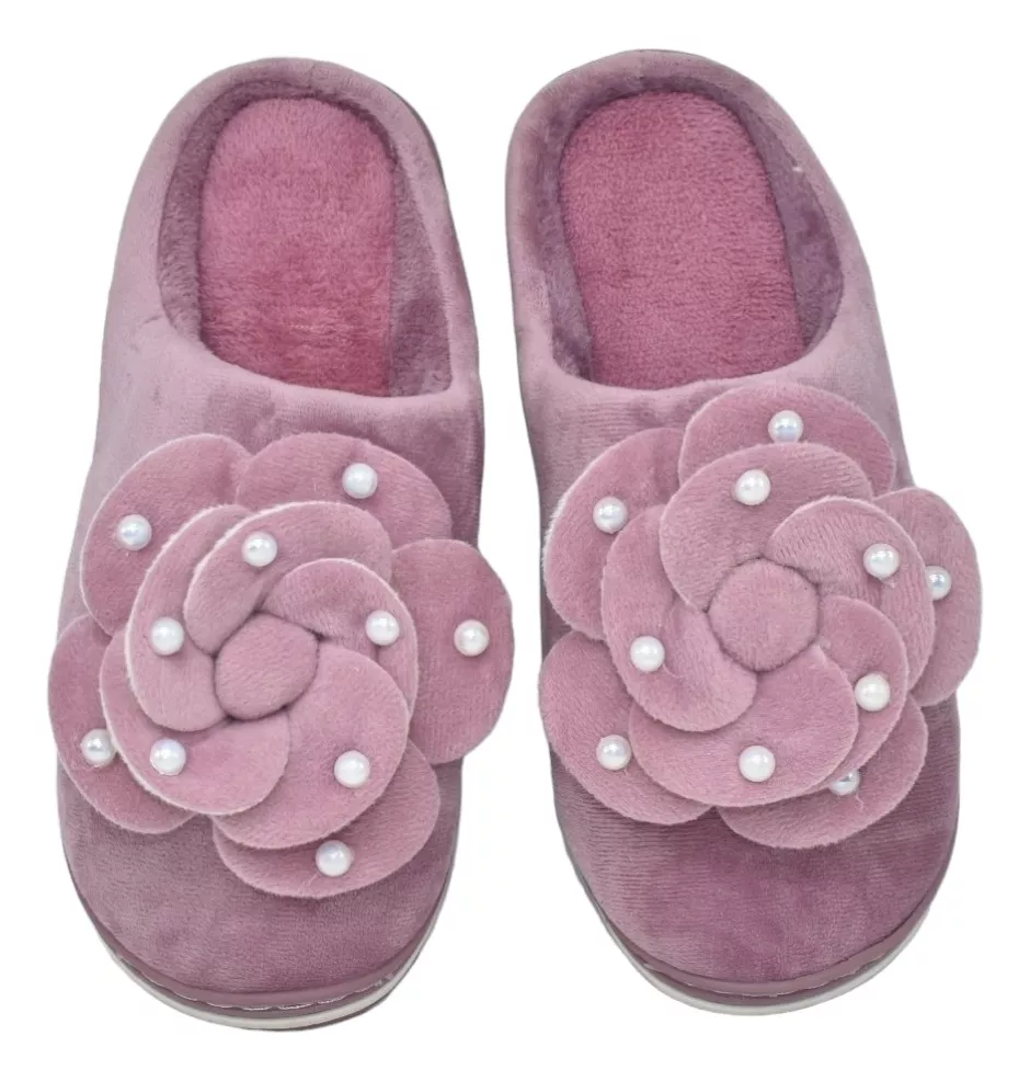 Pantufla Mujer Importada Peluche Cómoda Liviana Serafin Moño