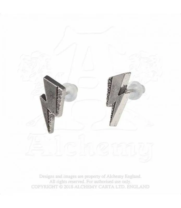 Pendientes Bowie rayo Flash lightning classic logo studs by Alchemy Rocks PE8