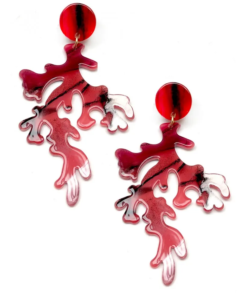 PENDIENTES LARGOS ROJOS CON BONITA FORMA DE RAMITA DE CORAL