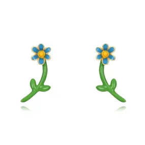 Pendientes plata flor azul