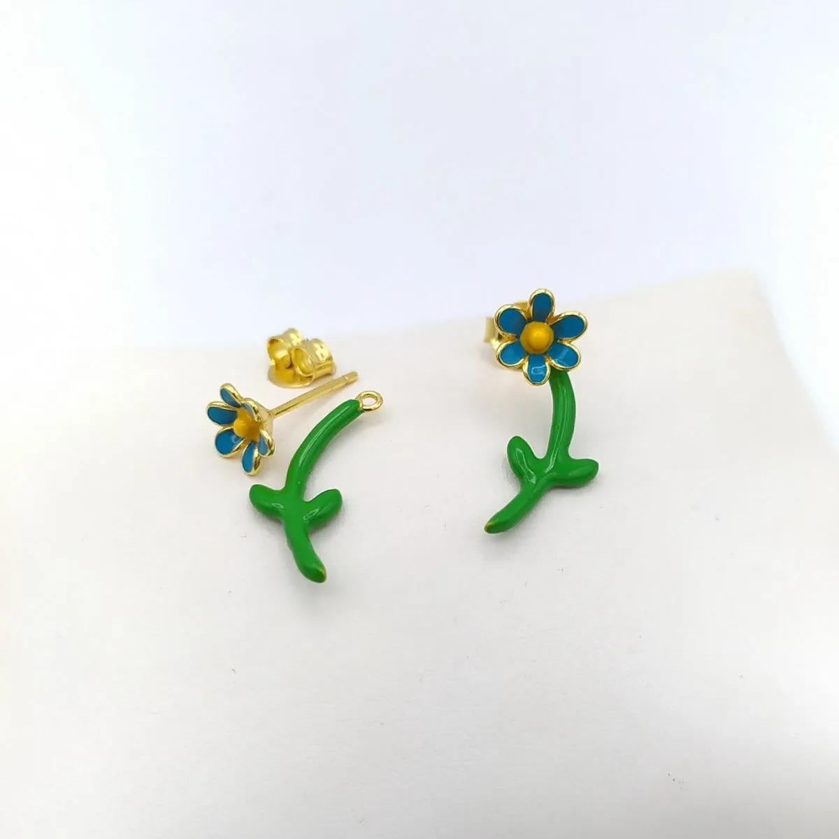 Pendientes plata flor azul