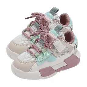 Pink Kids Walking and Running Shoes - Lightweight, Breathable with Hook Loop Fasteners (Size 22)